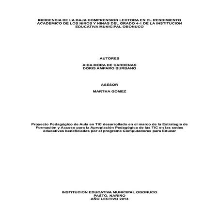 Proyecto lectura comprensiva Obonuco