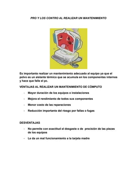 Pro y los contro al realizar un mantenimiento