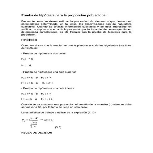 Prueba de hipotesis para la proporcion poblacional