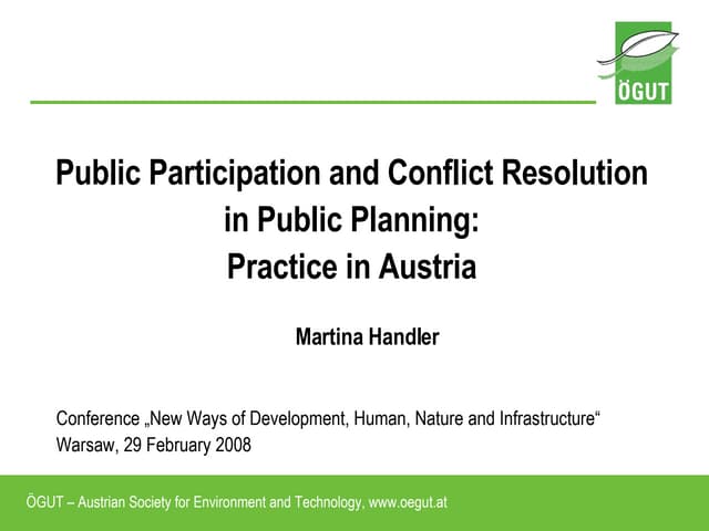 Public Participation and Conflict Resolution in Public Planning: Practice in ...