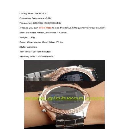 Quad Band Metal Watch Phone W960