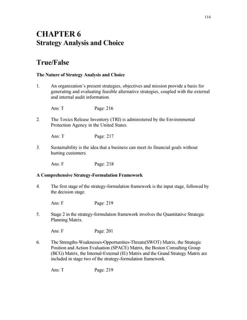 Quiz 8QUIZ strategic management concepts &cases 11th edition by Fred R. David Chap