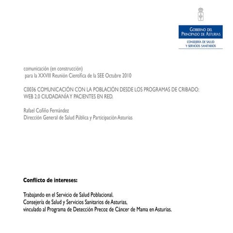 Web 2.0, ciudadanía, programas de cribado y pacientes en red