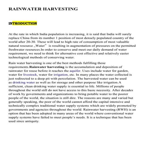 Rainwater harvesting
