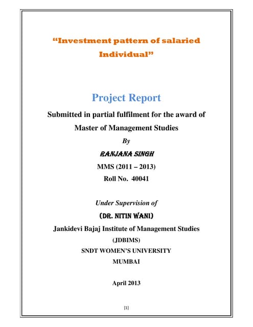 INVESTMENT PATTERN OF SALARIED INDIVIDUALS