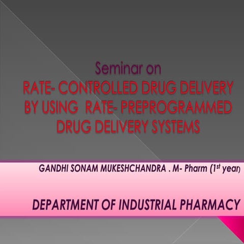 Rate  controlled drug delivery by using  rate- preprogrammed drug delivery sy...