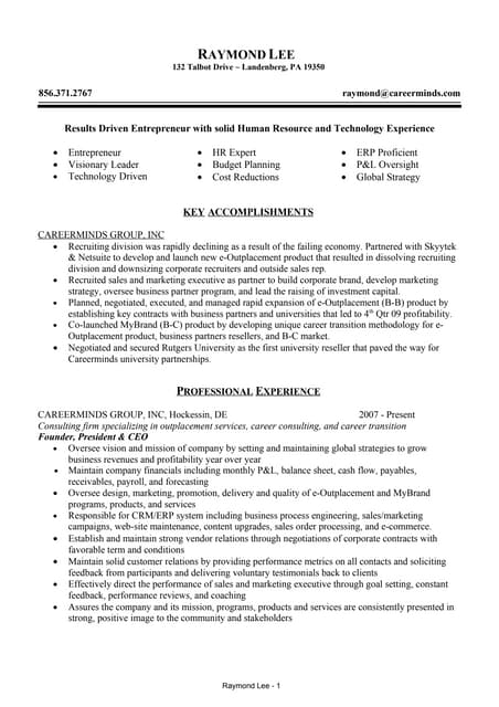 Raymond Lee  Ceo Resume