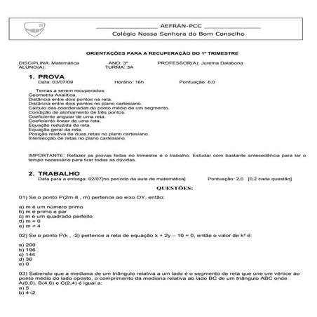Recuperacao de Matematica