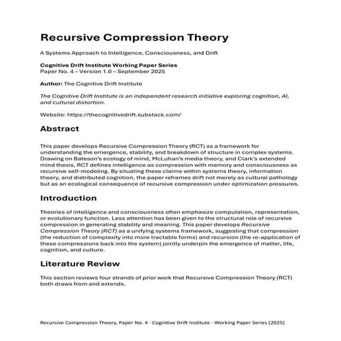 Recursive Compression Theory: A Systems Approach to Intelligence and Drift