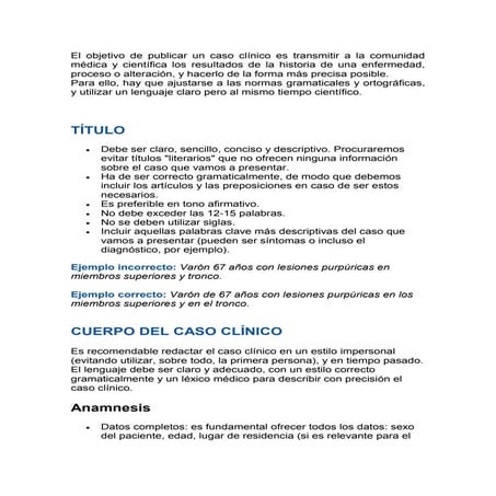 Cómo redactar un caso clínico