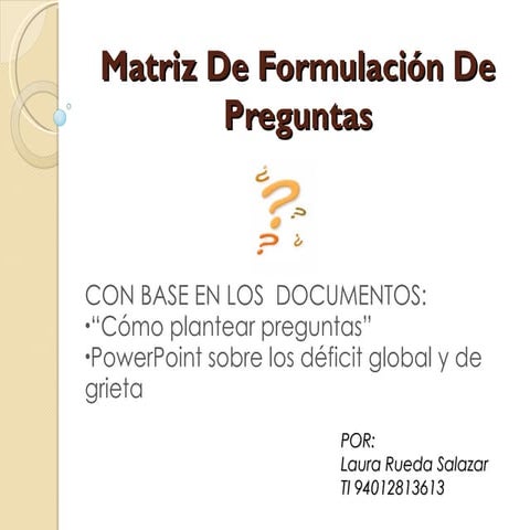 Redes sociales - Matriz De formulacion De Pregunta