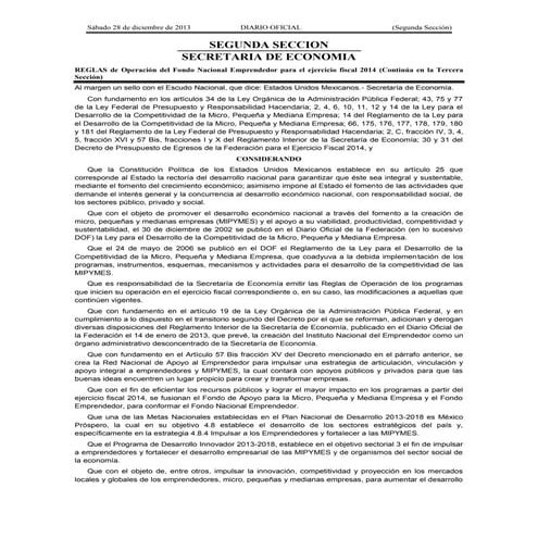 Reglas de operación Fondo Emprendedor 2014