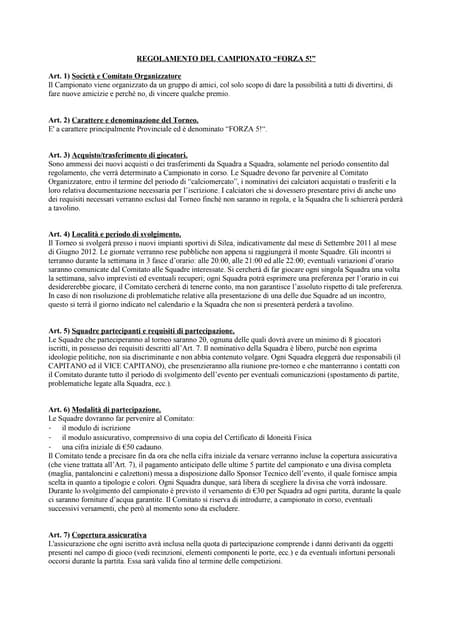 Regolamento Campionato FORZA 5!
