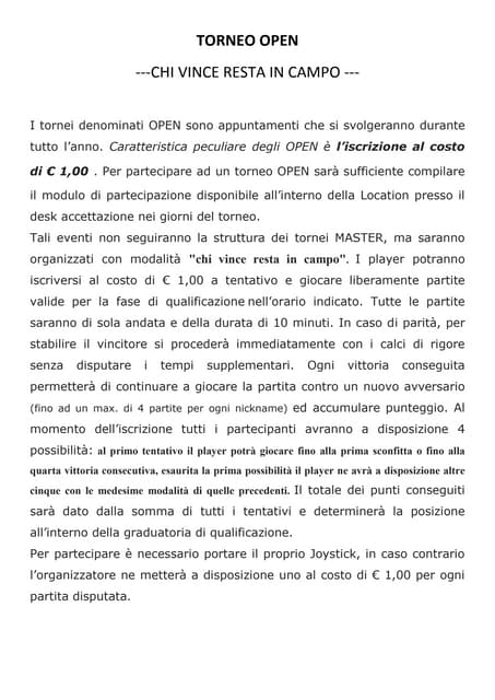 Regolamento torneo d'inaugurazione 