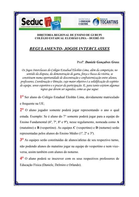 Regulamento Jogos Interclasses