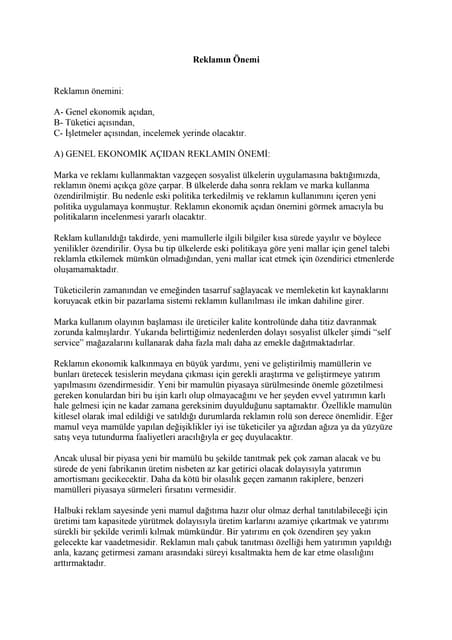 Reklamın Önemi