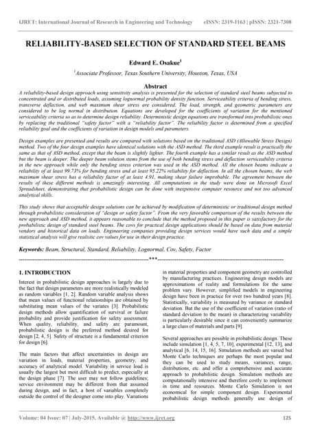 Reliability based selection of standard steel beams