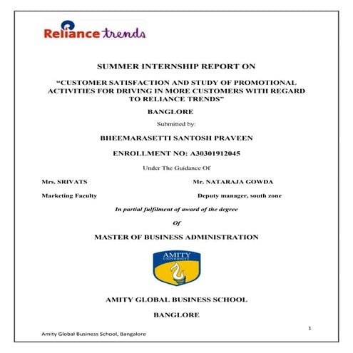 Reliance trends internship project