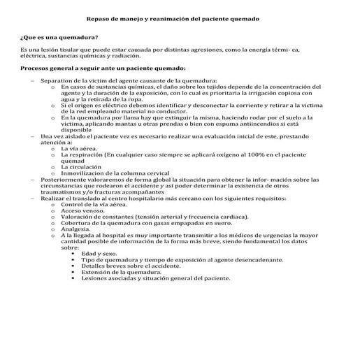 Repaso de manejo y reanimación del paciente quemado