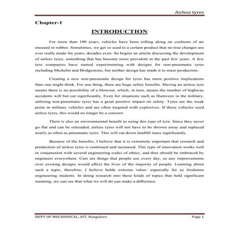 Report on Airless Tyre or Non-Pneumatic tyre