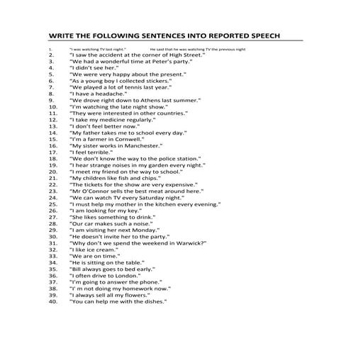Reported speech exercises 2