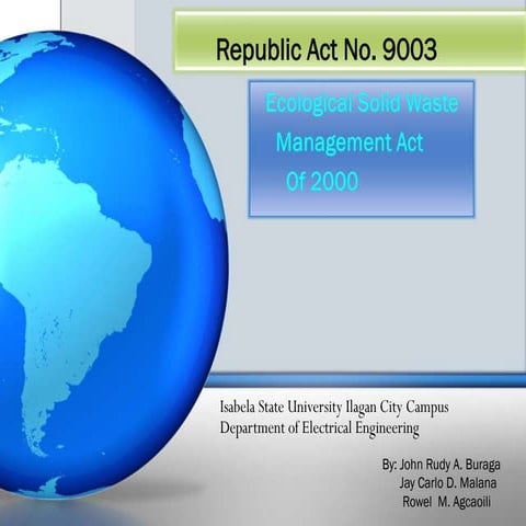 Republic act no. 9003(Ecological Solid Waste Management act of 2000)