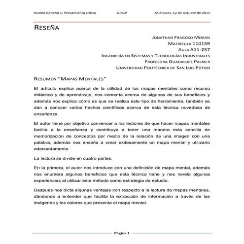 Reseña de mapa mental y mapa conceptual
