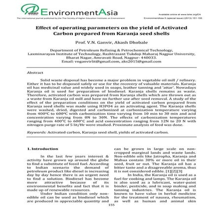 Adsorbent preparation from Karanja seed shells