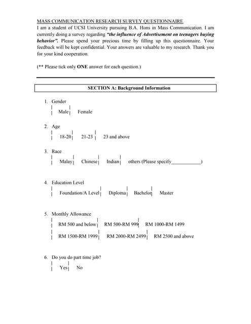 Questionnaire on Advertisement