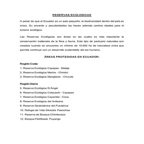 Reservas ecologicas del  ecuador QUINTANA  ALEXANDRA