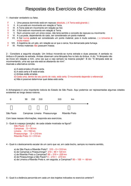 Respostas Dos ExercíCios De CinemáTica 1