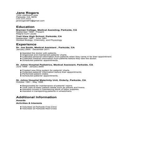Jane Rogers Resume