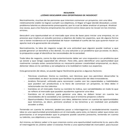 Resumen oportunidad de negocio
