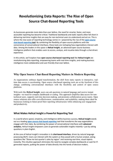 Revolutionizing Data Reports The Rise of Open Source Chat-Based Reporting Too...