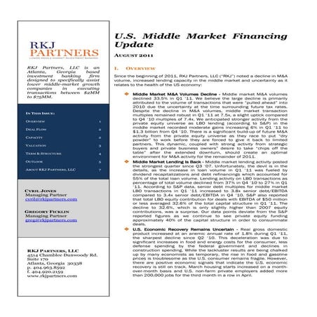 RKJ Partners - U.S. Middle Market Financing Update