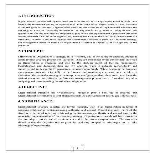 Roe of oranisational structure and process in performance management
