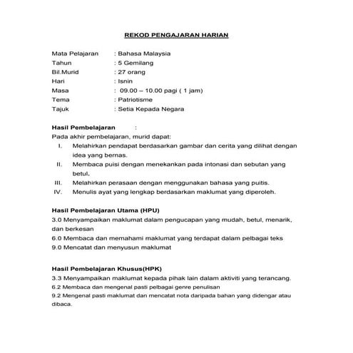 Rancangan Pengajaran Harian