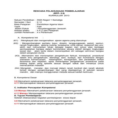 RPP PAI XI Kurikulum 2013 Seri 2.9 penyelenggaraan janazah