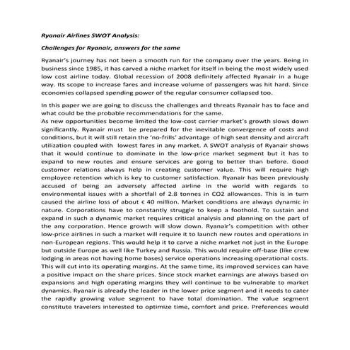 Ryanair swot analysis