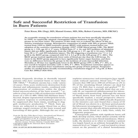Safe and successful restriction of transfusion