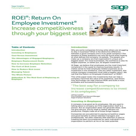 Sage Return on Employee Investment