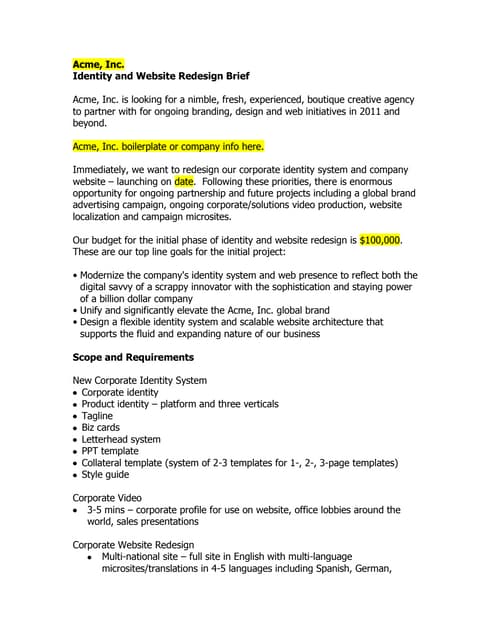 Sample identity and web rfp