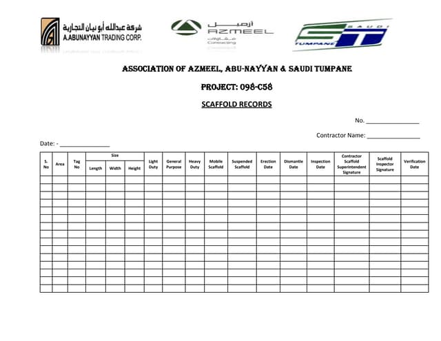 Scaffold & fall arest checklist