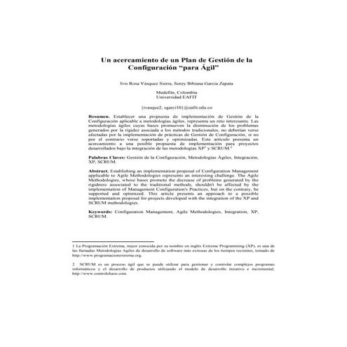 Un acercamiento de un Plan de Gestión de la Configuración “para Ágil”