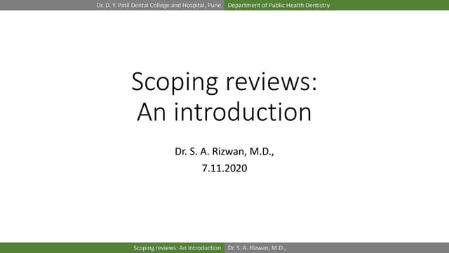 Introduction to scoping reviews