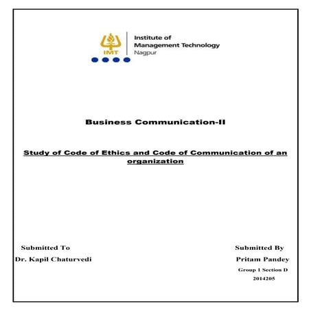 Code of Ethics and Code of Communication of an organization