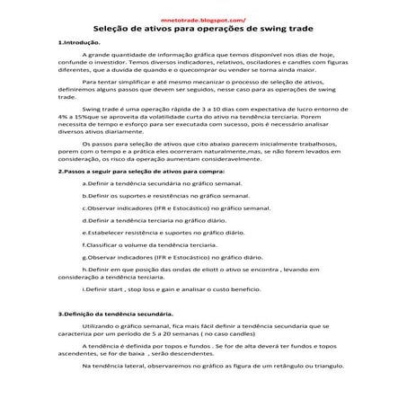 Seleção de ativos para swing trade