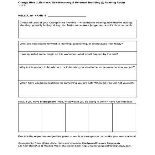 Self-discovery & Personal Branding: Life-hack Worksheet