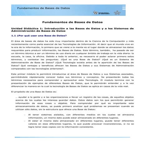 Contenido UNIDAD I.  ARCHIVOS CONVENCIONALES Y BASES DE DATOS