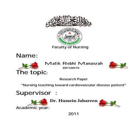 "Nursing teaching toward cardiovascular disease patients in palestine  "malik...